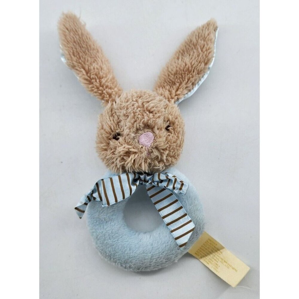 Dan Dee Blue Bunny Rabbit Baby Rattle Handheld Wrist Satin Ears Plush Ring‎